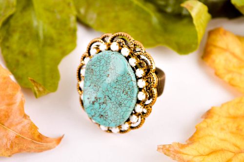 Женское кольцо хенд мейд красивое кольцо бижутерия с натуральными камнями бирюза - MADEheart.com