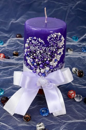 Wedding lavender pillar candle 5,12 inch birthday candle for women 1,44 lb - MADEheart.com