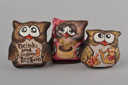 Set of 3 handmade designer painted fabric soft toys owls with pleasant aroma - MADEheart.com