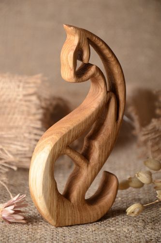 Handmade wooden figure cat figurine wood decoration for decorative use only - MADEheart.com
