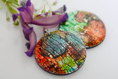 Polymer clay round-shaped earrings handmade stylish women accessory for summer - MADEheart.com