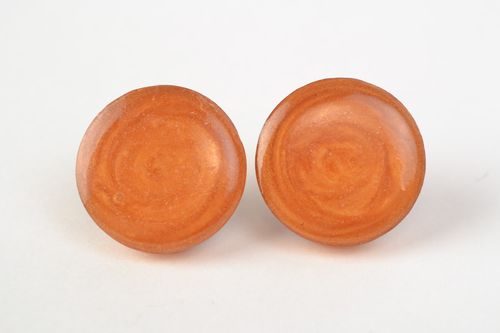 Литые серьги пусеты из ювелирной глазури ручной работы оранжевые для девушки - MADEheart.com