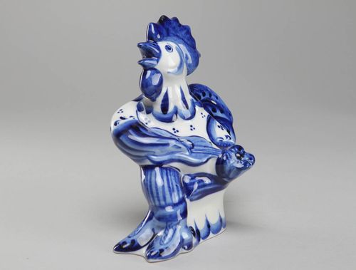 Porcelain figurine with Gzhel painting Rooster - MADEheart.com