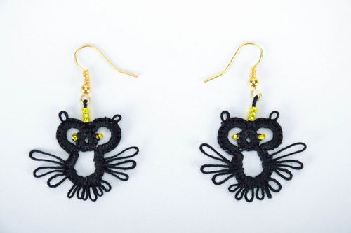 Earrings made from cotton lace Owls - MADEheart.com