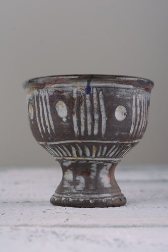 Handmade dark ornamented ceramic goblet created using reduction firing technique - MADEheart.com