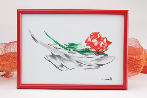 Pintura feita à mão na técnica encáustica Pena e rosa - MADEheart.com