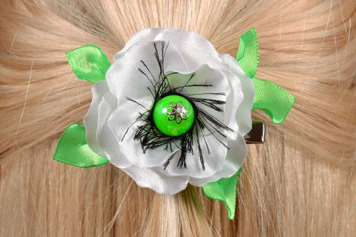 Satin hair clip White Flower - MADEheart.com