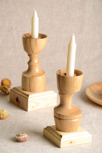 Candeleros de madera hechos a mano decoración de interior soporte para velas - MADEheart.com