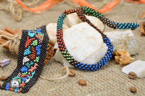 Set de collier et bracelet en perles de rocailles faits main 2 pièces Savane - MADEheart.com
