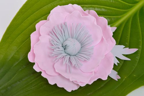 Handmade designer hair clip with large tender pink foamiran poppy flower - MADEheart.com