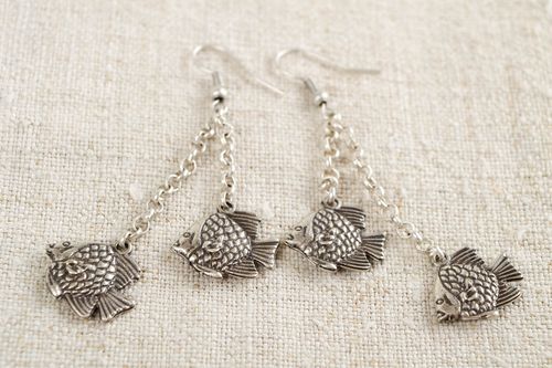 metal fish earrings fashion designer hand made accessories women gift  - MADEheart.com