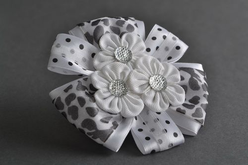 Handmade designer hair band with large black and white satin ribbons flower - MADEheart.com