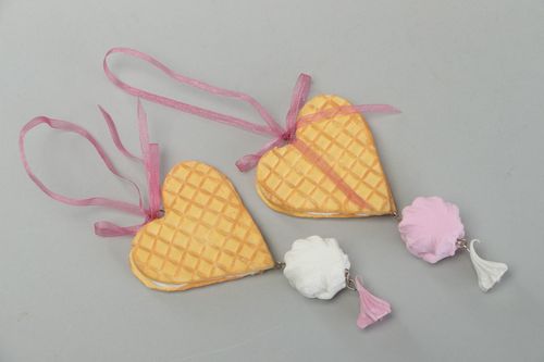 Set of handmade interior wall hanging decoration molded of polymer clay Sweets - MADEheart.com