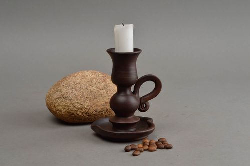 Portavelas de cerámica con mango hecho a mano diseño de interior regalo original - MADEheart.com