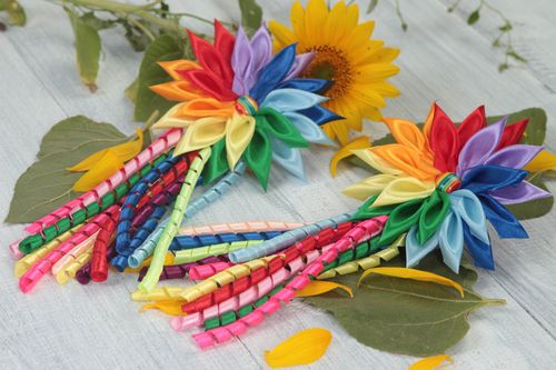 Élastiques cheveux fait main Accessoires cheveux Cadeau fille kanzashi 2 pièces - MADEheart.com