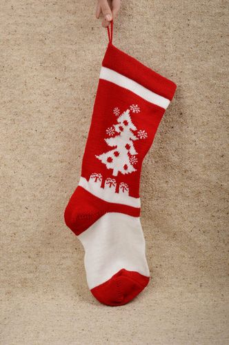 Игрушка на Рождество хенд мейд новогодний носок красный новогодняя игрушка - MADEheart.com