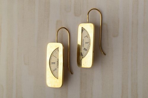Handmade beautiful stylish metal earrings Steampunk made of brass with charms - MADEheart.com