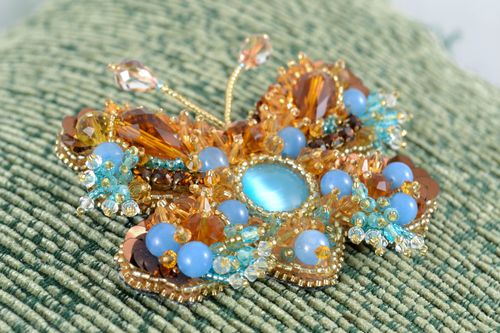 Brooch embroidered with beads and natural stones Butterfly - MADEheart.com