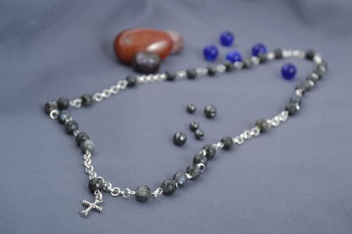Колье ручной работы украшение из натурального камня мужское ожерелье с крестиком - MADEheart.com