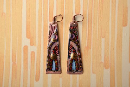 Enamel painted long copper earrings - MADEheart.com