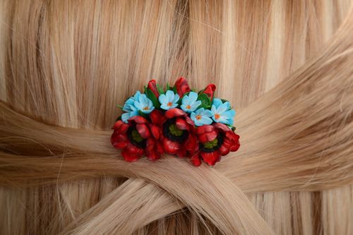 Peineta para el pelo con flores de arcilla polimérica artesanal hecha a mano - MADEheart.com