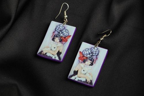 Weiße rechteckige Ohrringe aus Polymerton - MADEheart.com