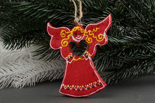 Handmade designer figurine unusual New Year decor Christmas tree hanging - MADEheart.com