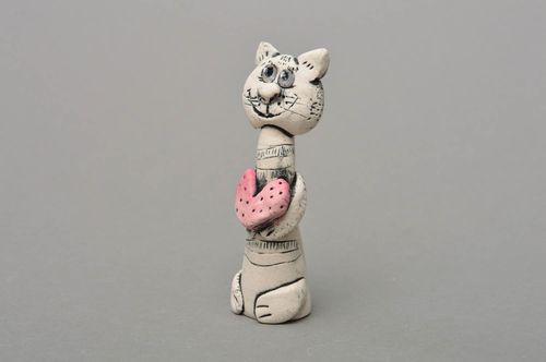 Handmade decorative porcelain stauette of cat painted with glaze and acrylics - MADEheart.com