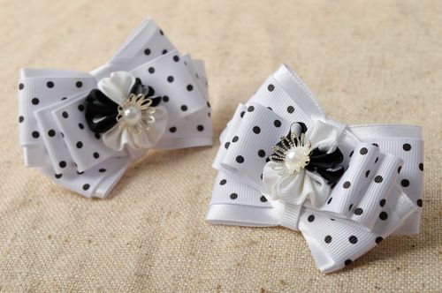 Élastiques cheveux faits main Accessoires coiffure blancs à pois Cadeau fille - MADEheart.com