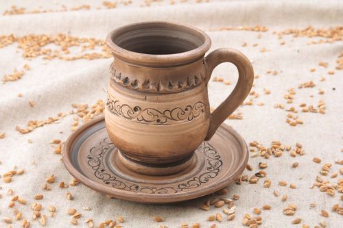 6 oz ceramic classic style cup with handle and saucer - MADEheart.com