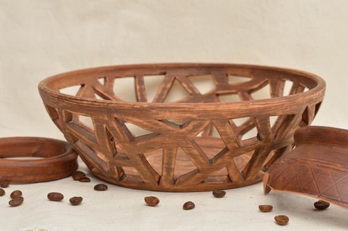 Handmade ceramic bowl for fruit beautiful openwork plate designer home decor - MADEheart.com