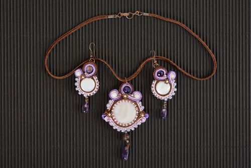 Handmade soutache jewelry soutache pendant and earrings stylish accessories - MADEheart.com