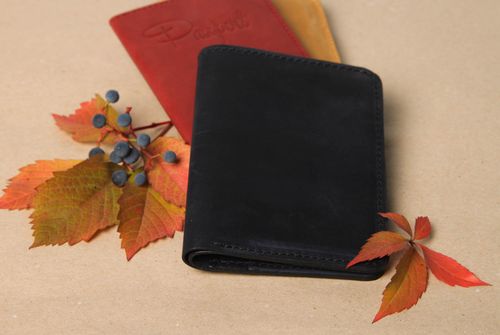 Handmade black leather wallet unusual male accessory stylish wallet for men - MADEheart.com