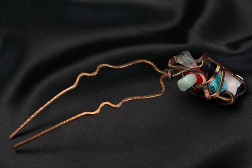 Copper hairpin with natural stones - MADEheart.com