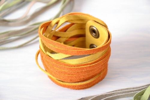Wide leather bracelet Orange - MADEheart.com