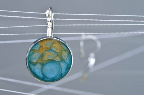 Handmade round earrings with epoxy resin stylish decorative accessory for girls - MADEheart.com