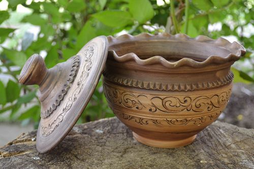 Pote de arcilla con tapa sin asas cubierto con plata artesanal original 1 l - MADEheart.com