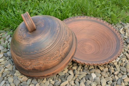 Große interessante Öko Brot Schüssel mit Deckel Milchbrennen Technik handgemacht - MADEheart.com