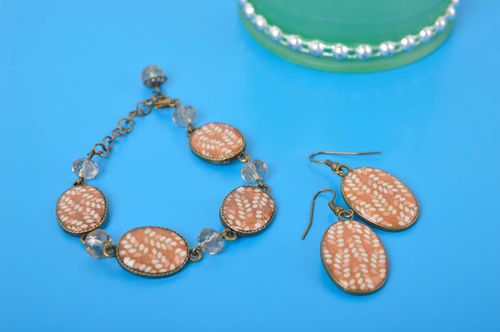 Handmade lovely earrings stylish cute jewelry set unusual designer bracelet - MADEheart.com