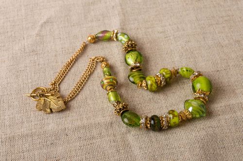 Beautiful green handmade designer necklace with Murano glass and crystal beads - MADEheart.com