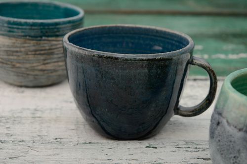 Glazed 8 oz coffee cup with handle in dark green color - MADEheart.com