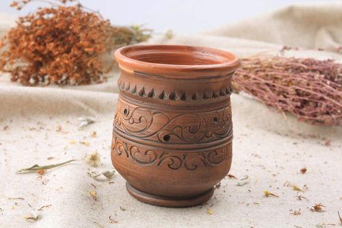 3 oz handmade clay glazed inside cup without handle - MADEheart.com