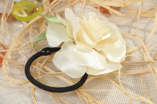 Volume handmade stylish scrunchy with satin ribbon flower White Rose hair accessory - MADEheart.com