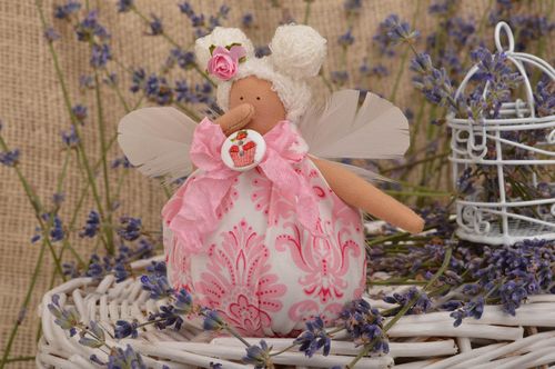 Beautiful small handmade fabric soft doll with wings White Angel wall decor - MADEheart.com