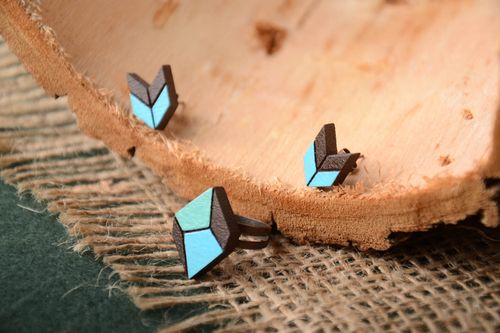 Stylish handmade jewelry set wooden earrings wooden ring gifts for her - MADEheart.com