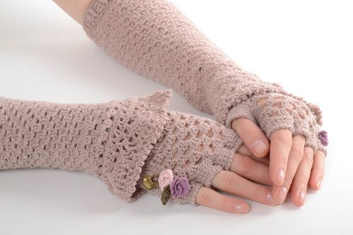 Beautiful handmade crochet mittens arm warmers winter outfit accessories for her - MADEheart.com