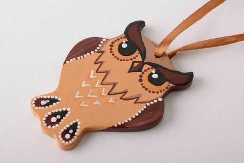 Handmade wall hanging decoration with acrylic painting on eyelet Brown Owl - MADEheart.com