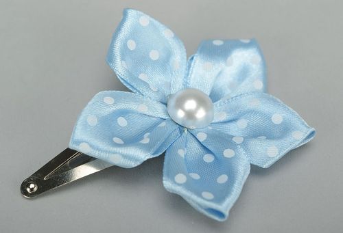 Barrette à cheveux en satin et métal Fleur bleue - MADEheart.com