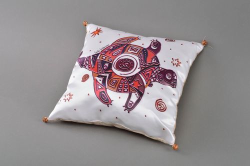 Homemade designer square decorative satin fabric throw pillow with turtle  - MADEheart.com