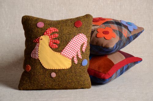 Handmade designer soft cushion with removable fabric pillowcase Cock - MADEheart.com